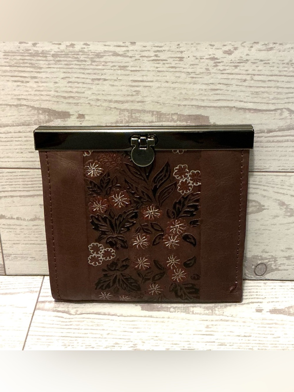 Vintage Style Brown Floral Embossed Wallet